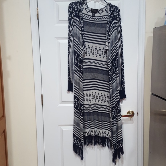 Hooded printed duster with fringe - Picture 2 of 5
